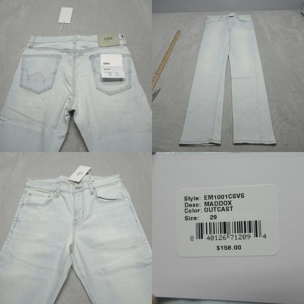 Edwin Jeans Men 29x32 Light Wash Thermal Wicking Denim Maddox Straight $158 NEW‎